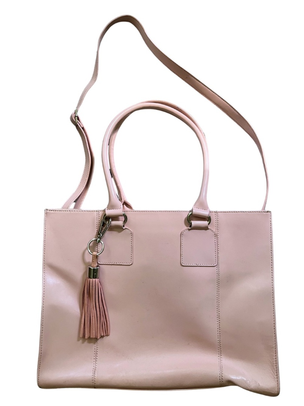 Wilsons Leather Vintage Y2K Tote Bag Light Pink Large Tassel Satchel Feminine